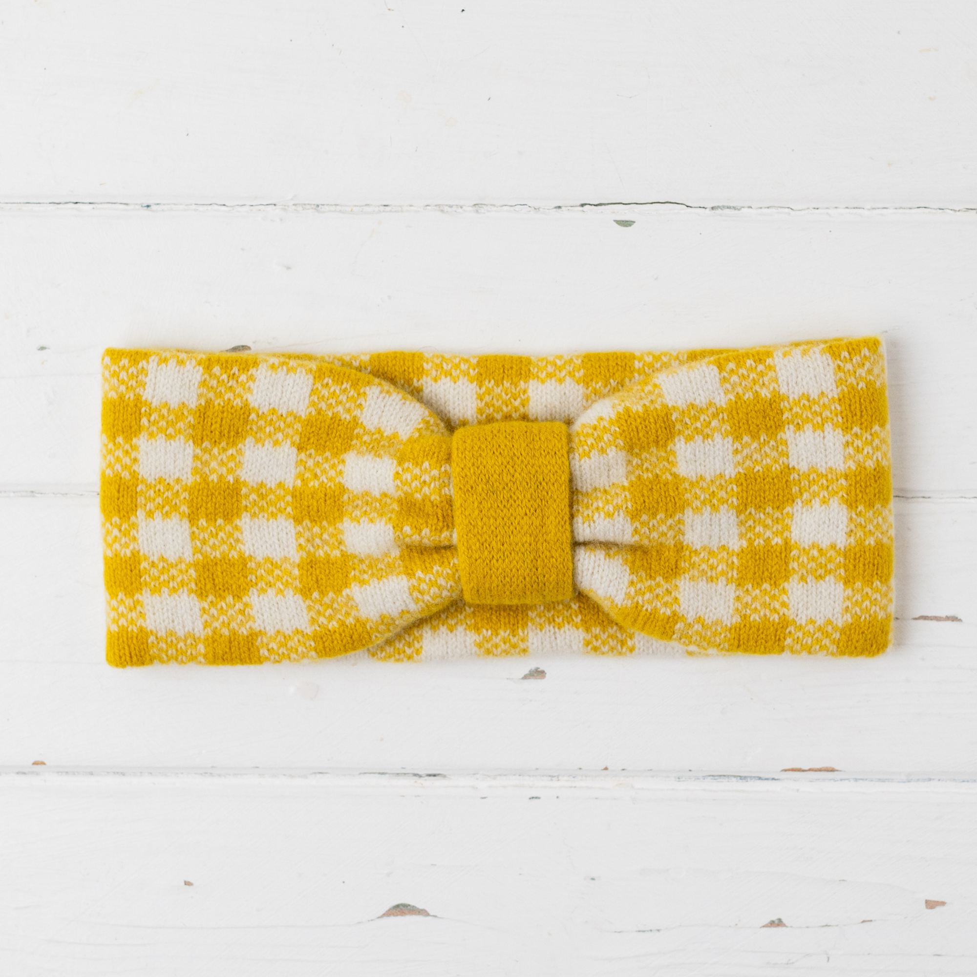 Gingham headband - piccalilli and ecru