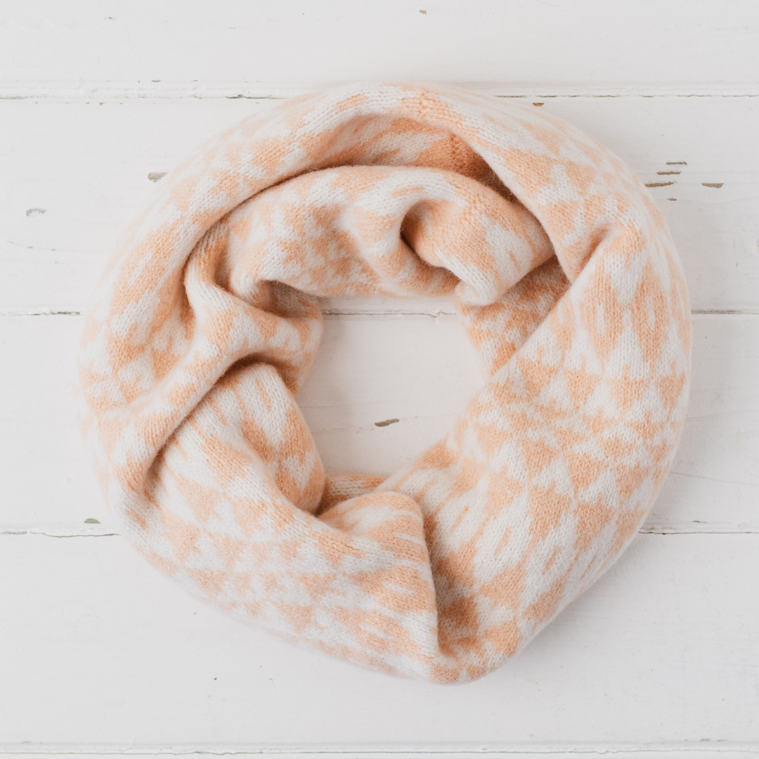 Mirror snood / cowl - nectarine and white (dispatched in 2-3 weeks)