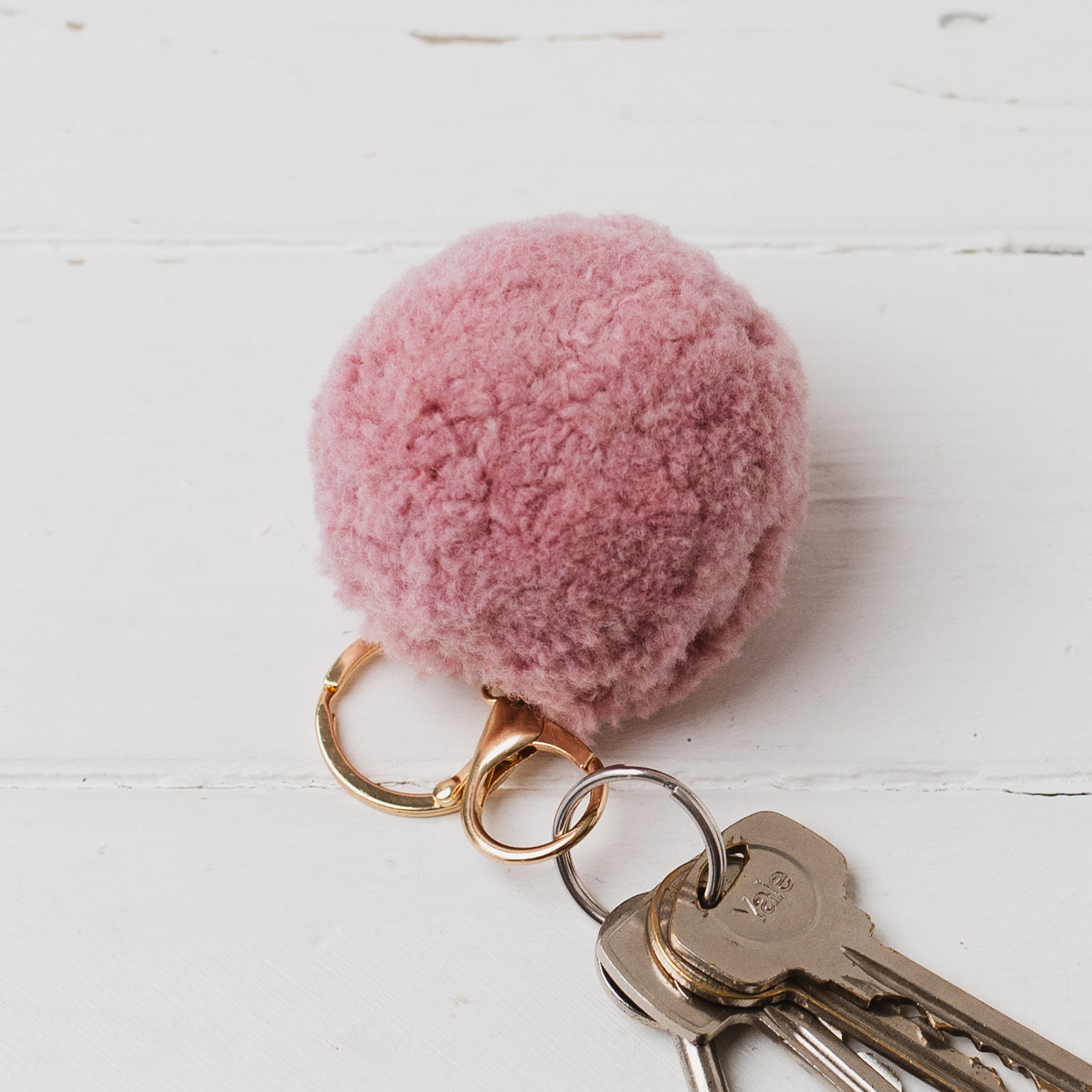 Pom Pom keyring / bag charm - calamine pink