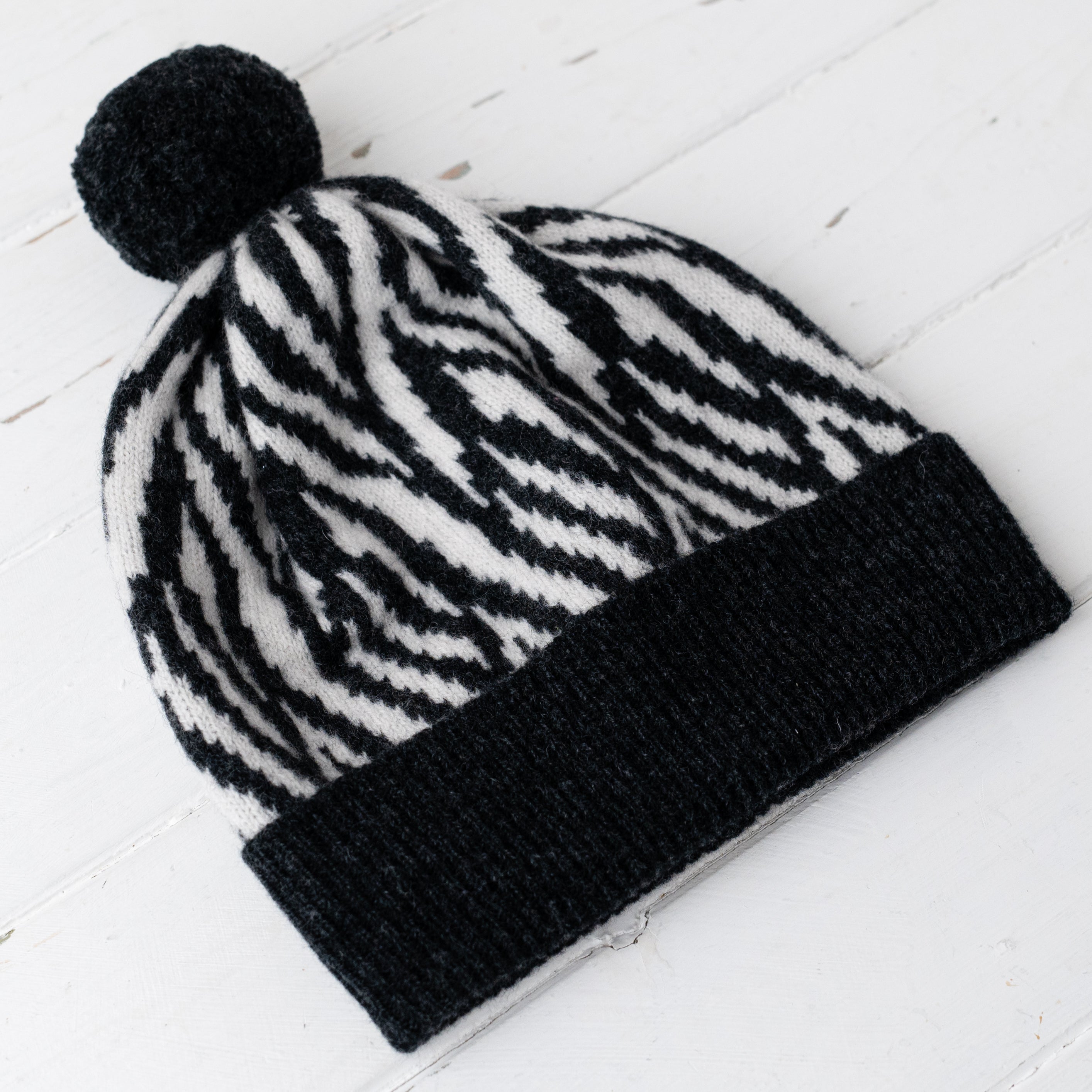 Zebra pom pom hat - monochrome