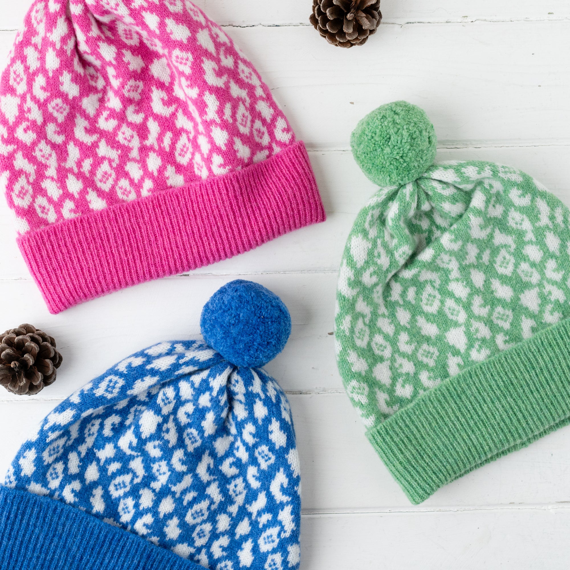 Leopard pom pom hat - springtime green