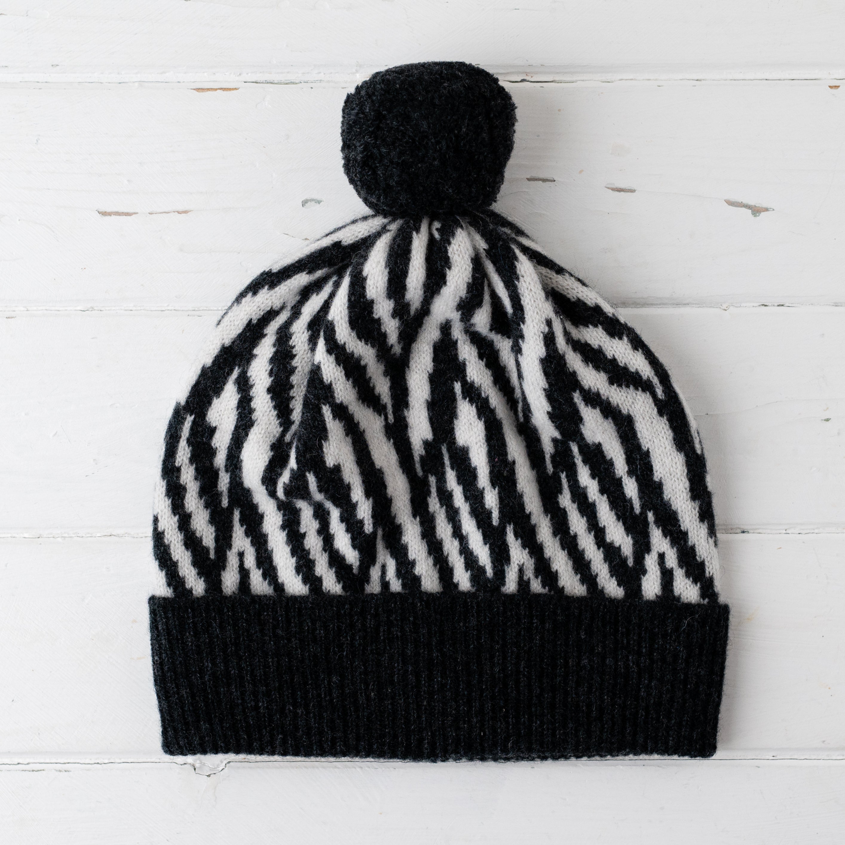 Zebra pom pom hat - monochrome