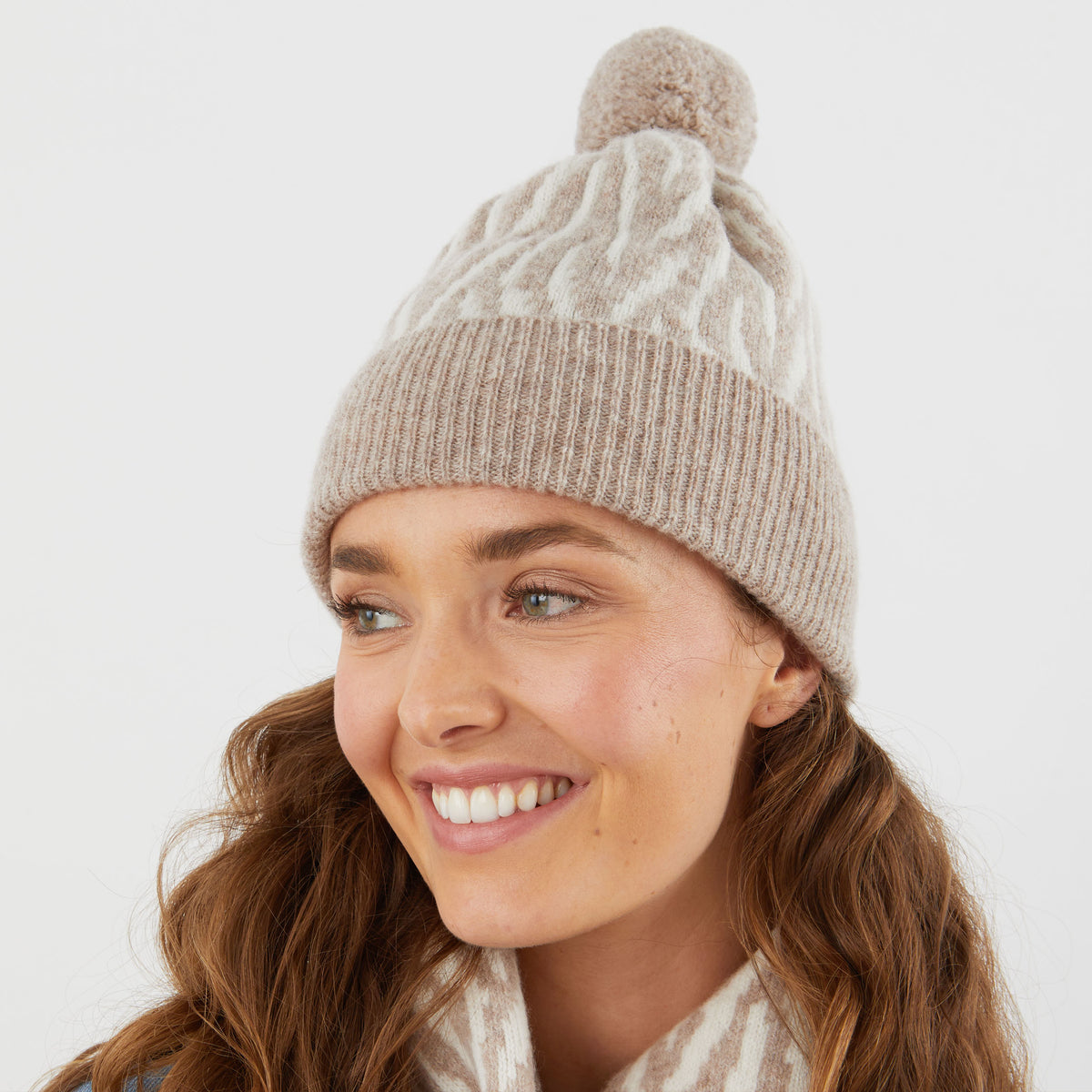 Zebra pom pom hat - cobble and white