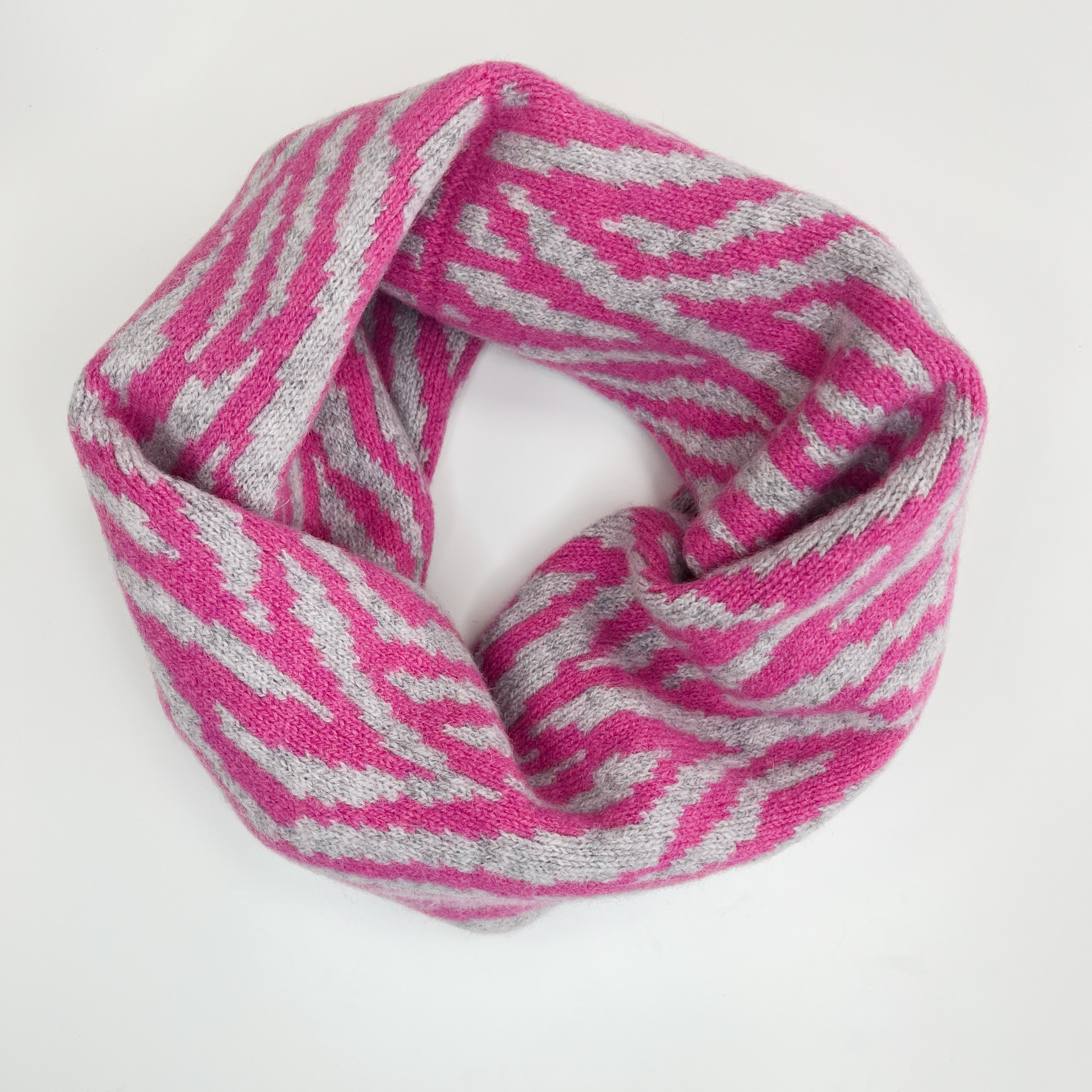 SAMPLE Zebra snood / cowl - bubblegum pink and pearl grey