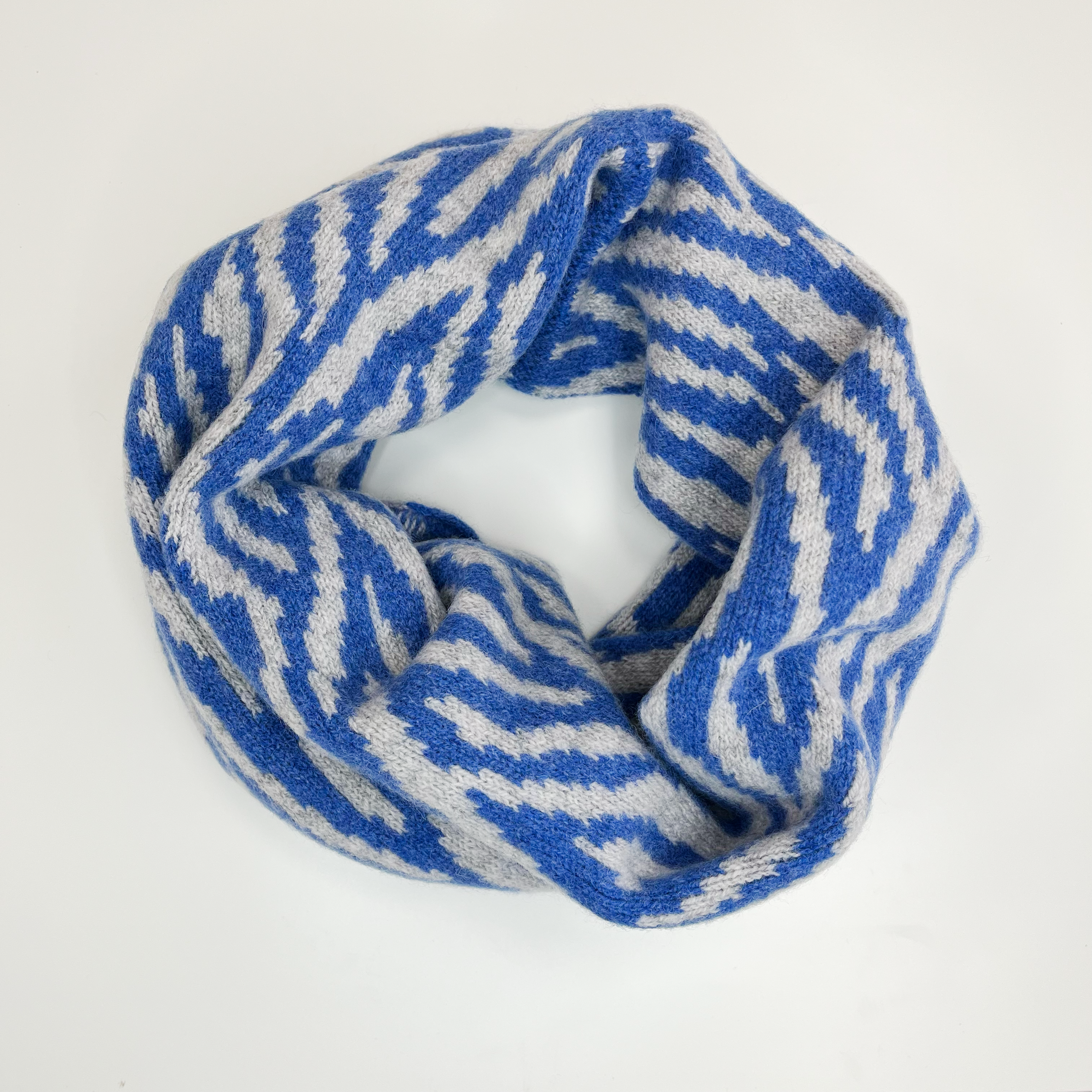 SAMPLE Zebra snood / cowl - river blue and pearl grey