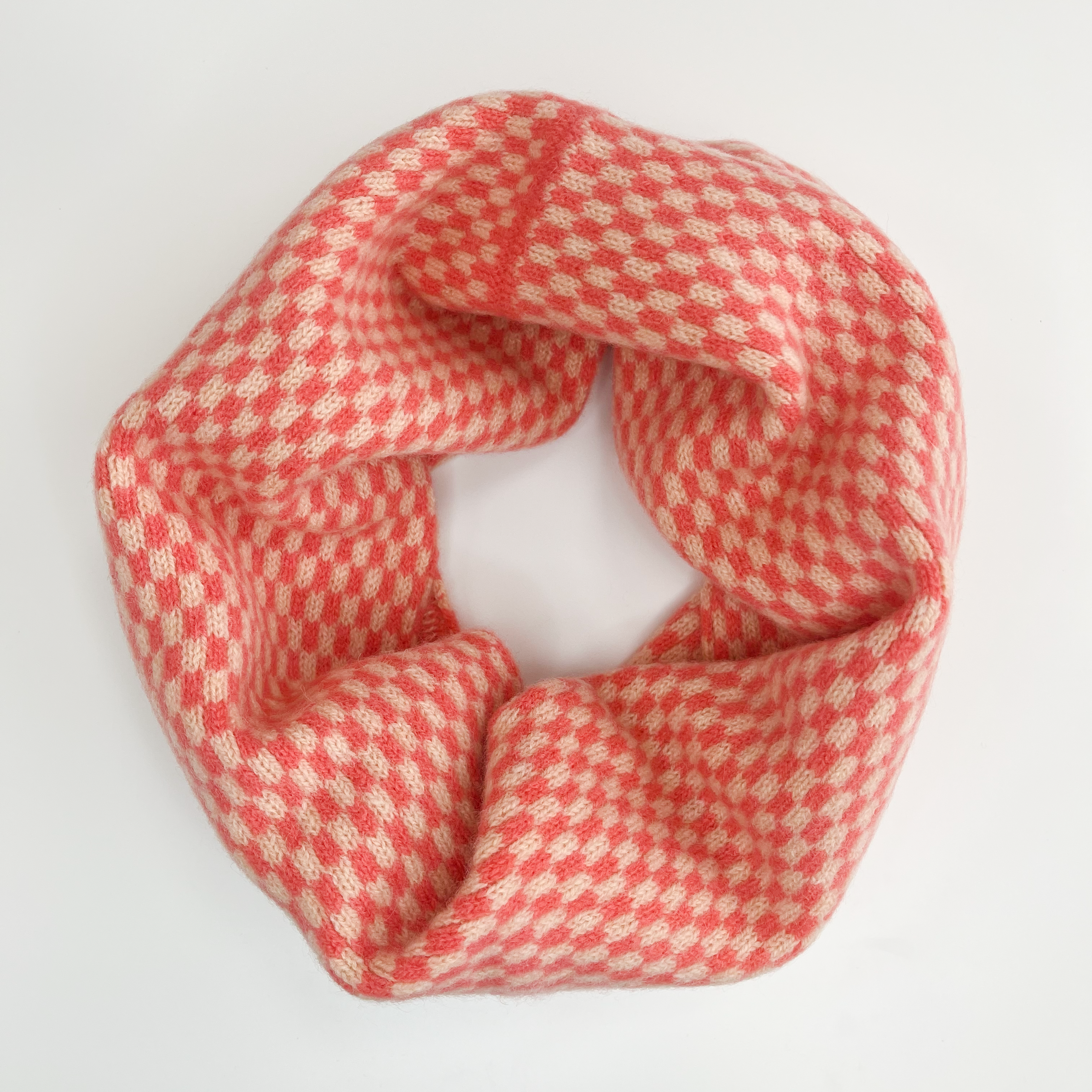 SAMPLE Checked snood / cowl - coral and nectarine