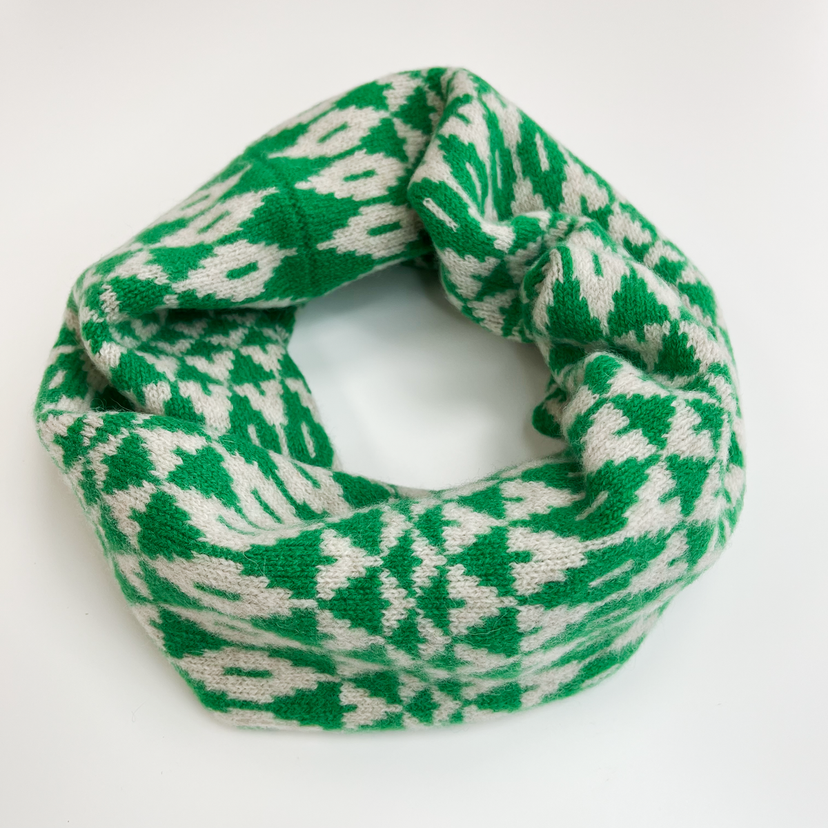 SAMPLE Mirror snood / cowl - billiard green and linen (dispatched in 2-3 weeks)