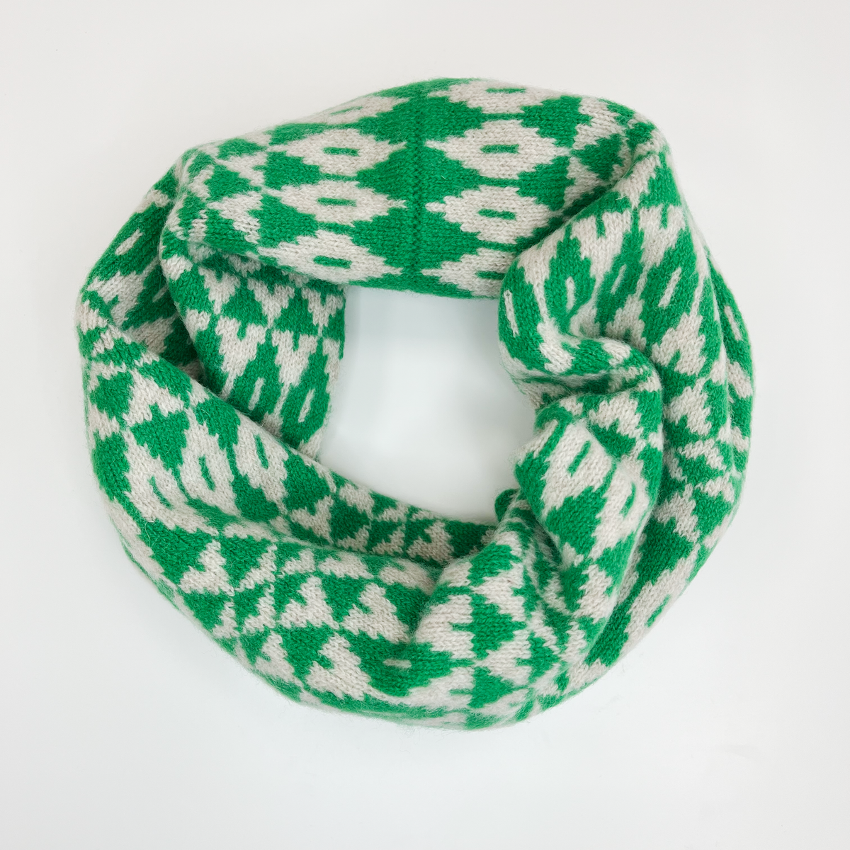 SAMPLE Mirror snood / cowl - billiard green and linen (dispatched in 2-3 weeks)