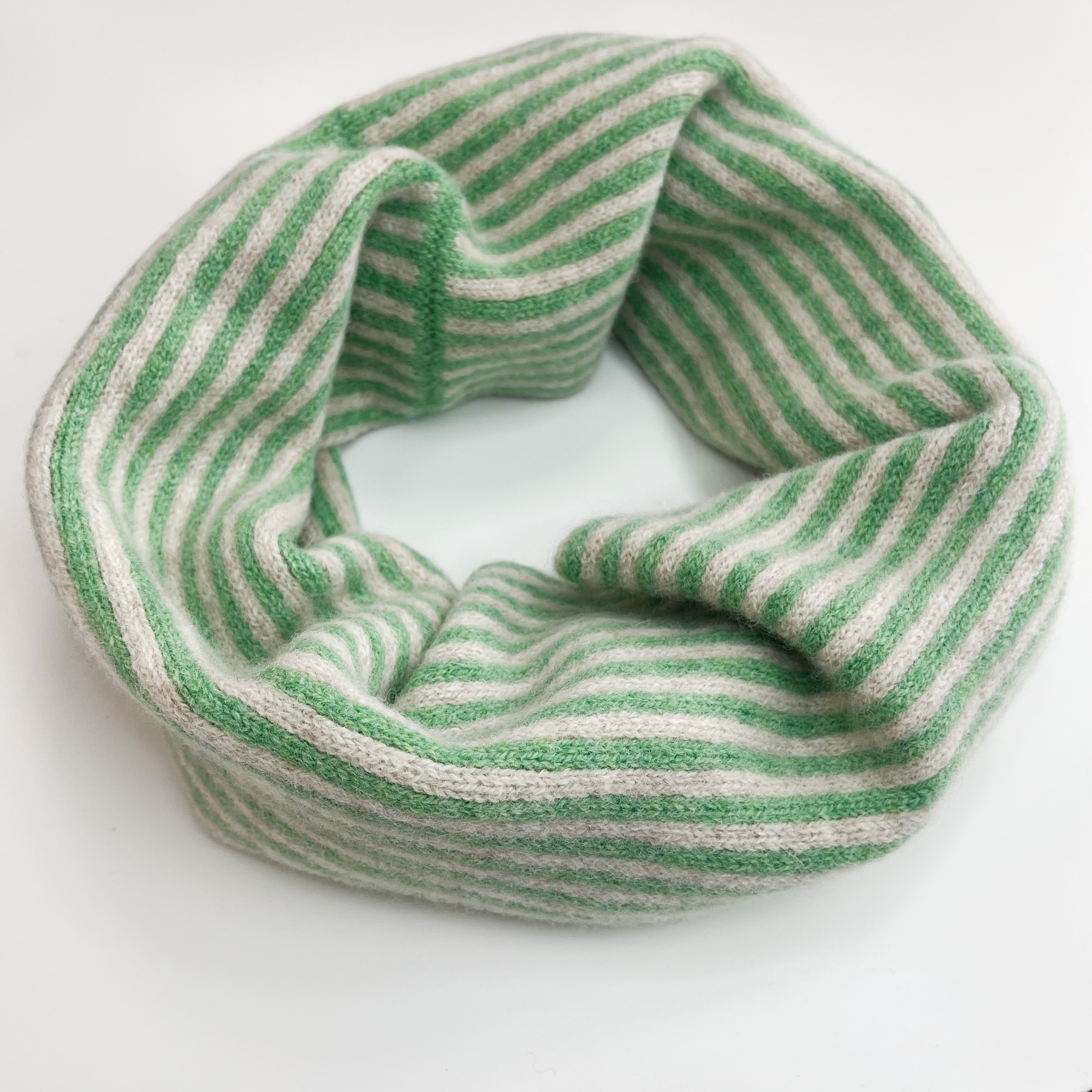 SAMPLE Stripe snood / cowl - springtime green and linen