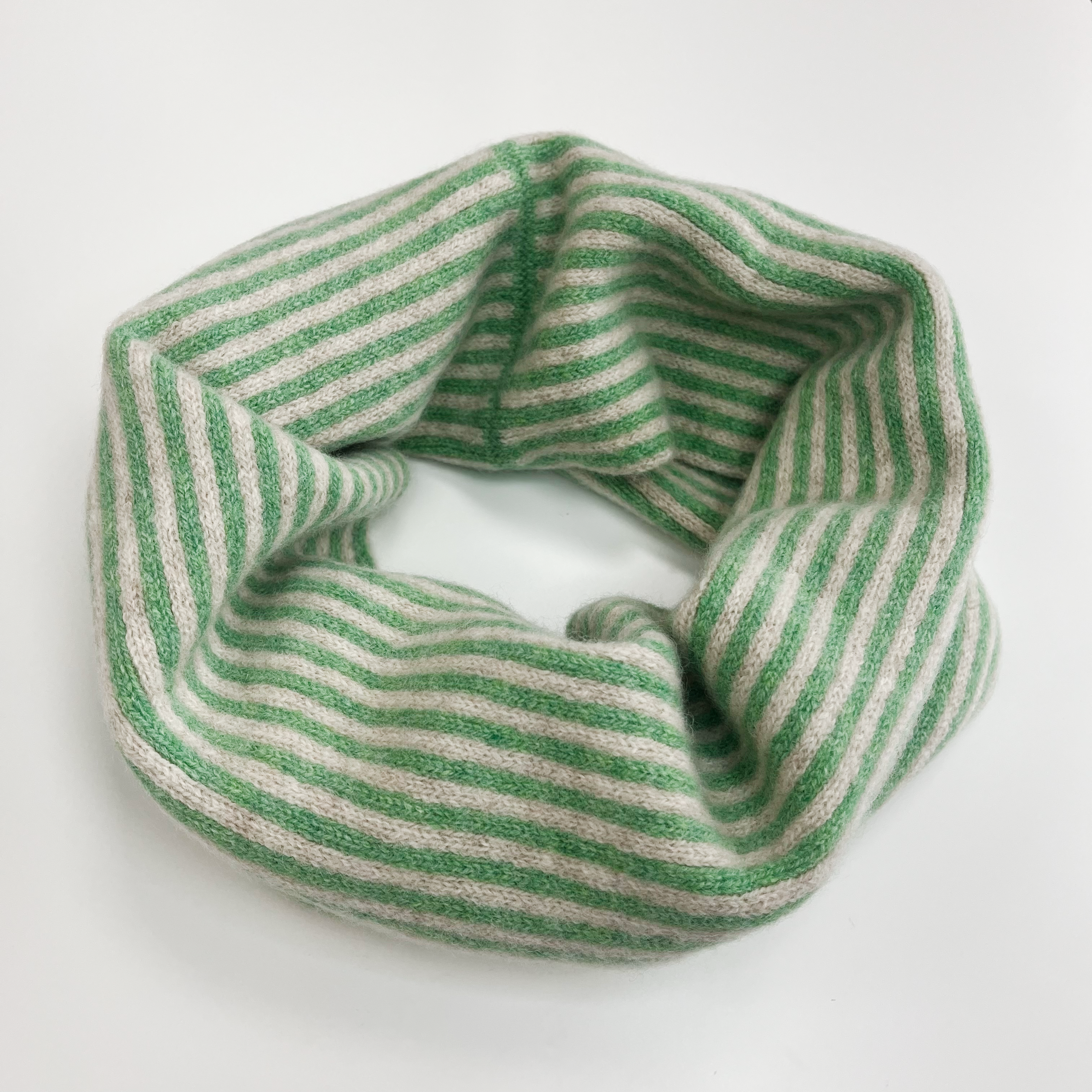SAMPLE Stripe snood / cowl - springtime green and linen