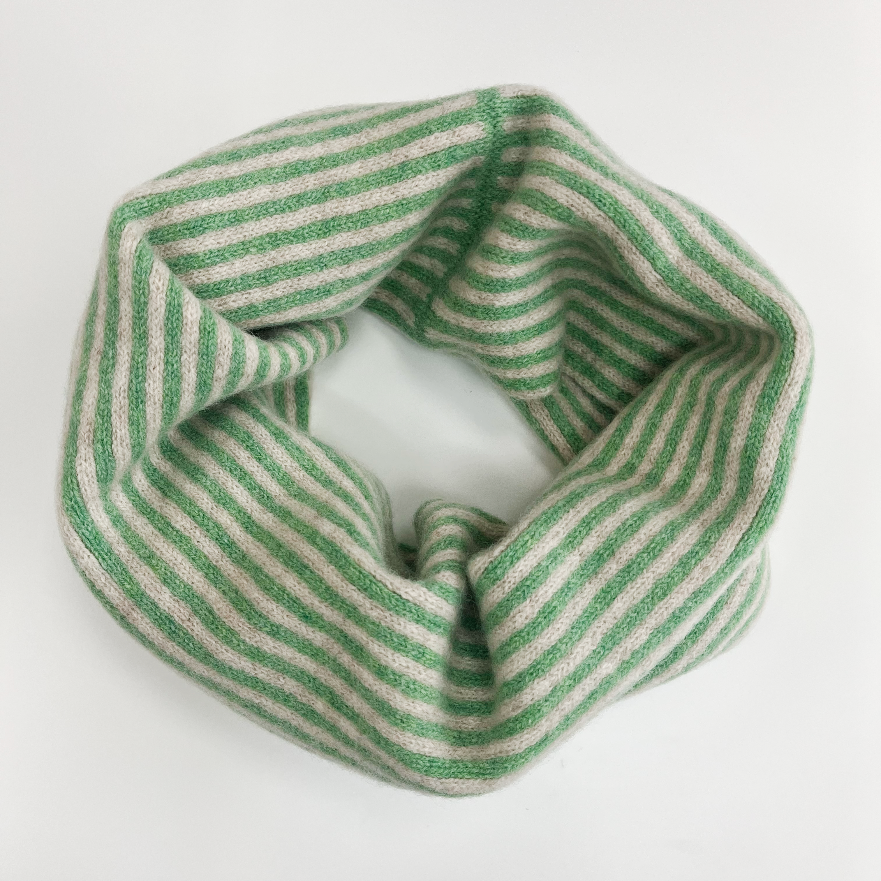 SAMPLE Stripe snood / cowl - springtime green and linen