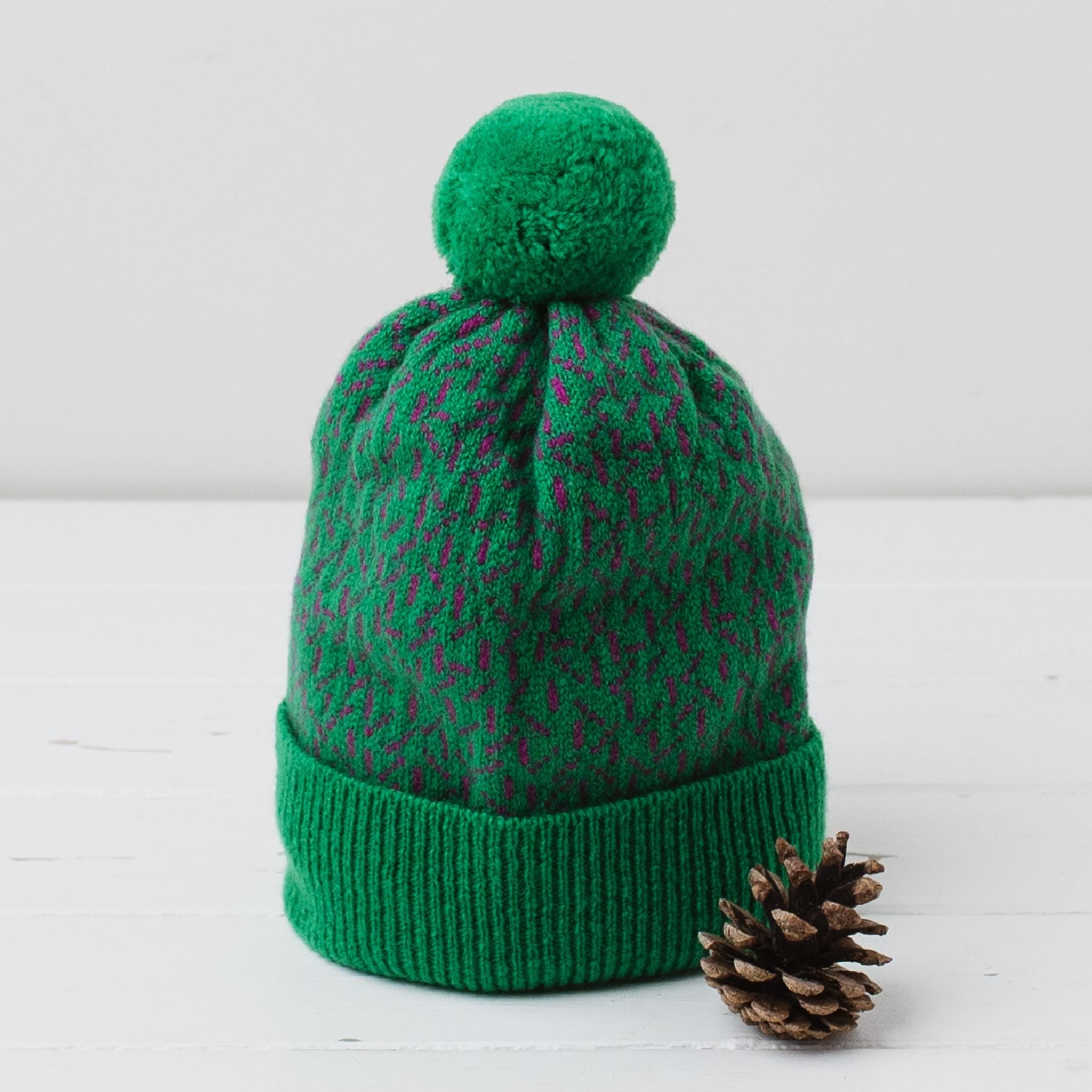 Scatter pom pom hat - billiard green and honesty