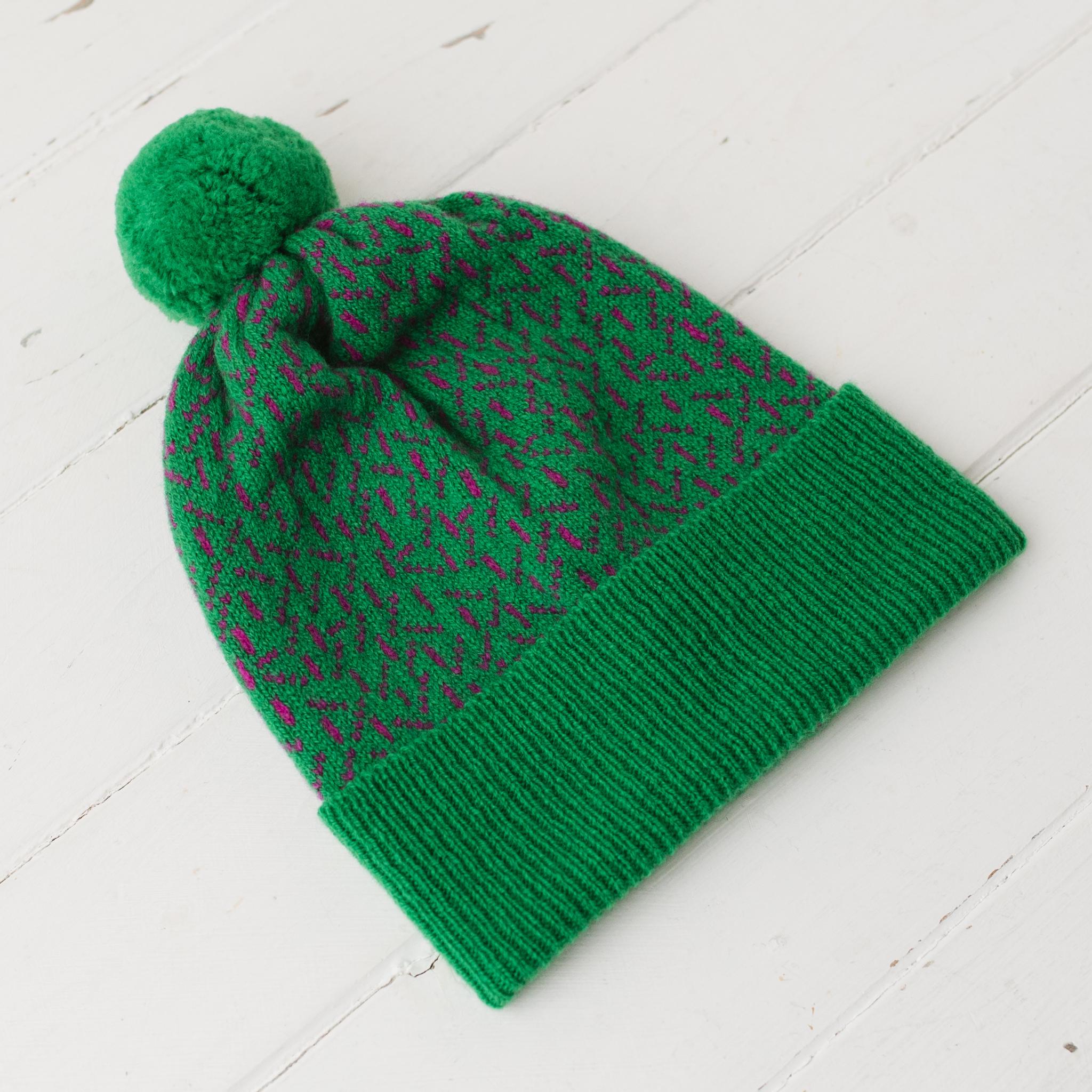 Scatter pom pom hat - billiard green and honesty