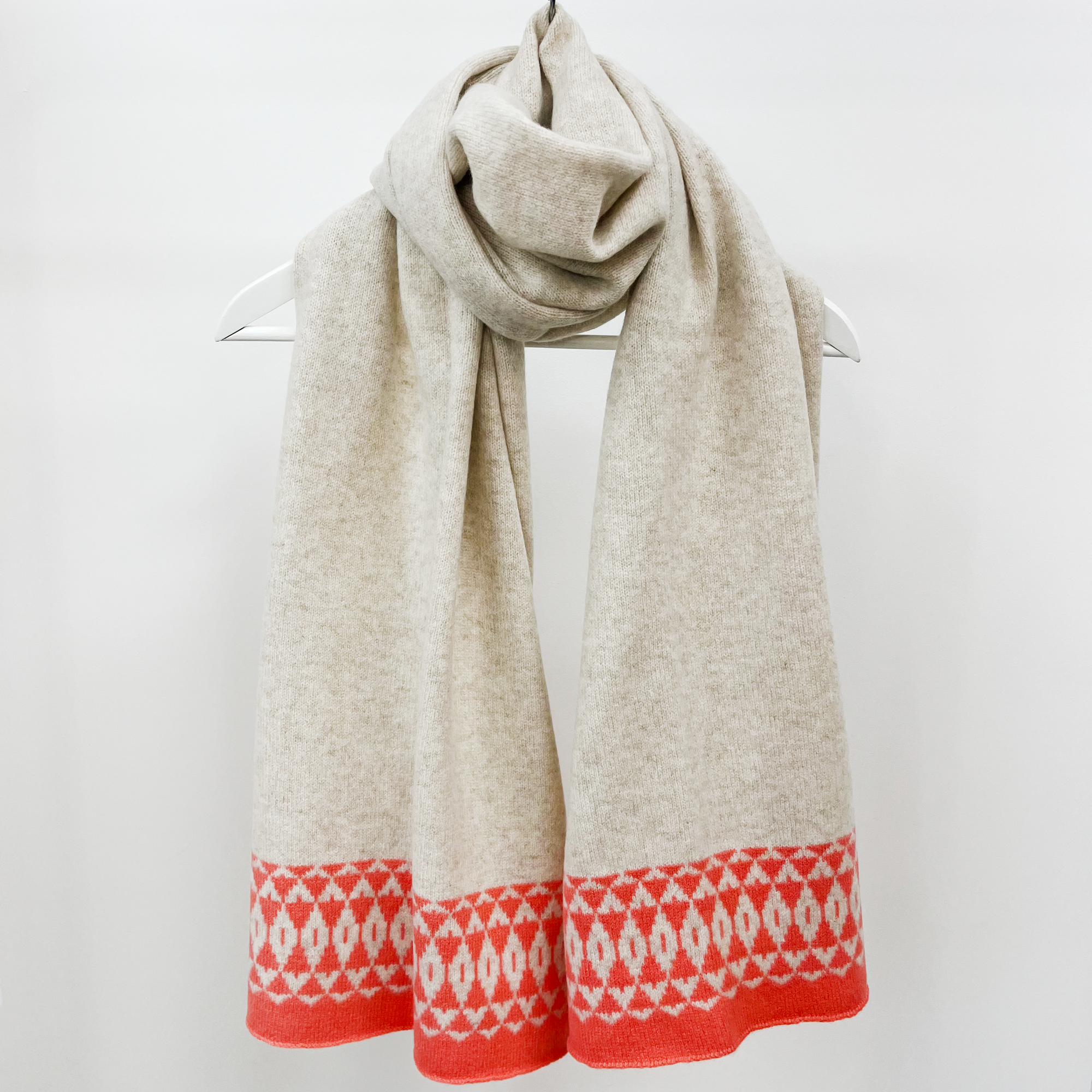 Mirror knitted wrap - coral and linen