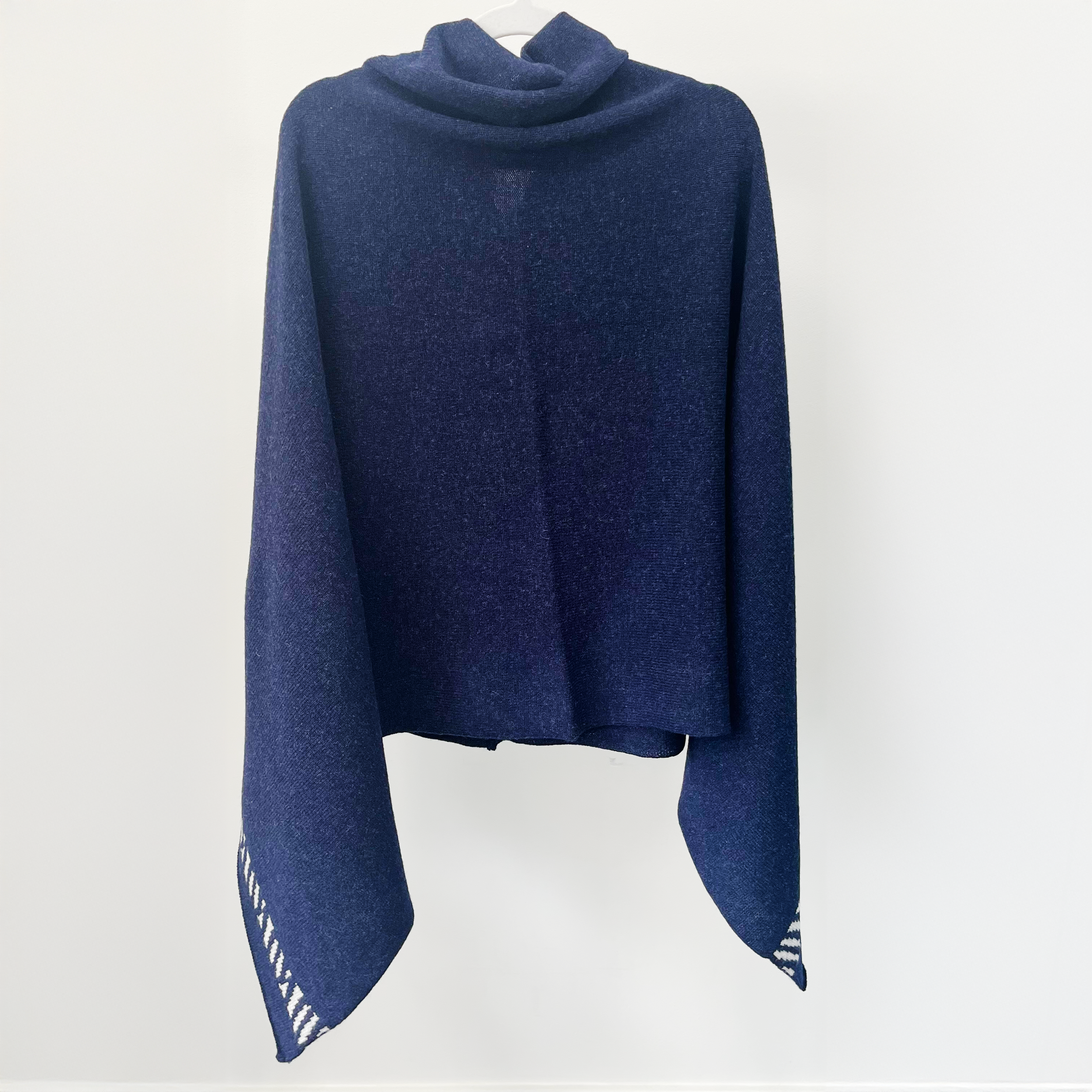 Lambswool knitted poncho - navy and zinc