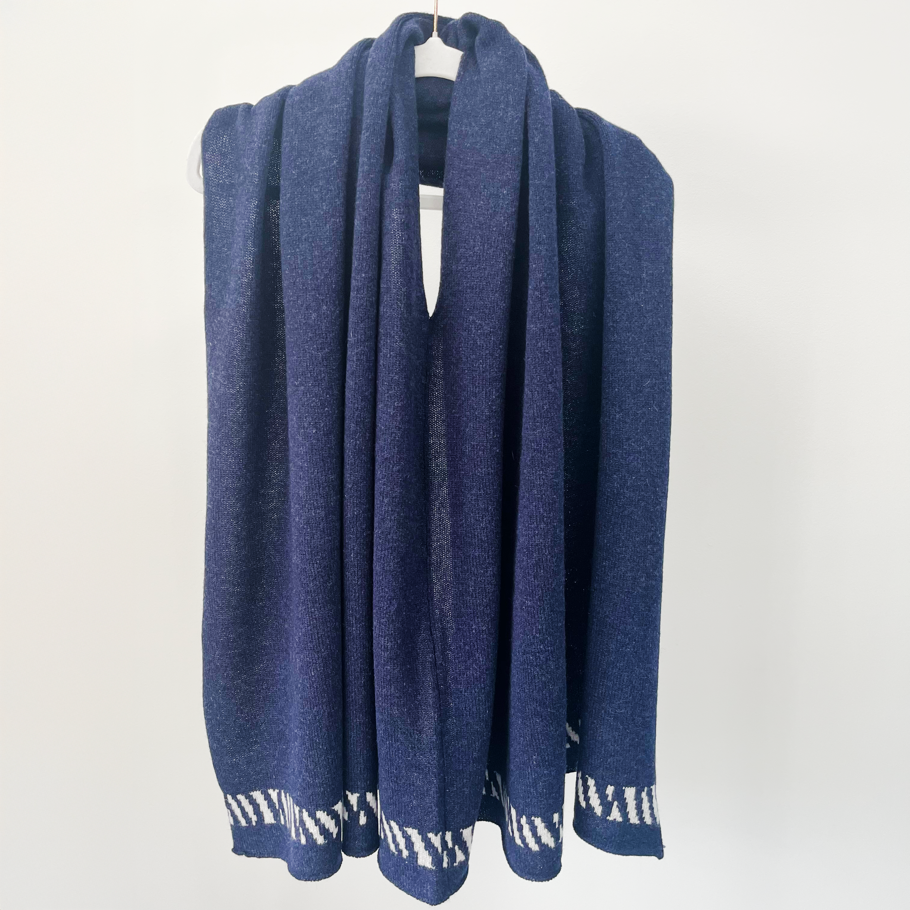 Lambswool knitted poncho - navy and zinc