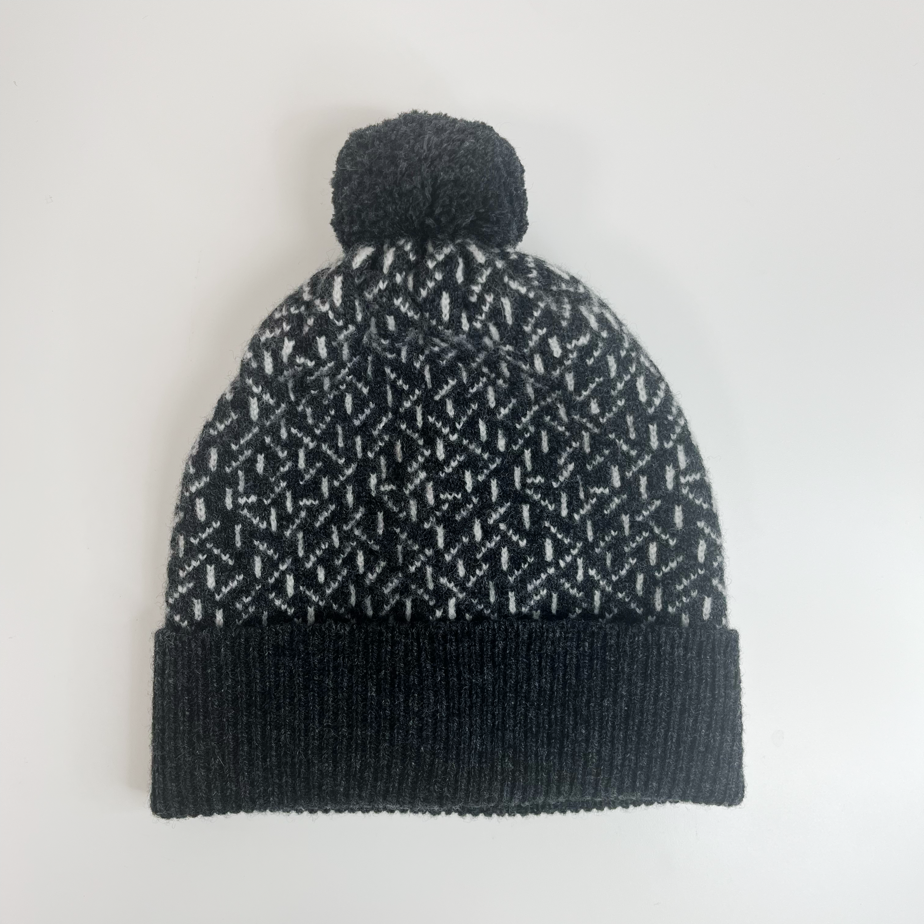 SAMPLE Scatter pom pom hat - charcoal and ecru (small size)