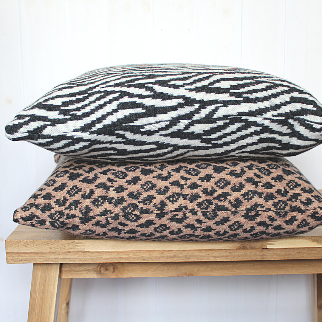 Zebra knitted cushion - monochrome
