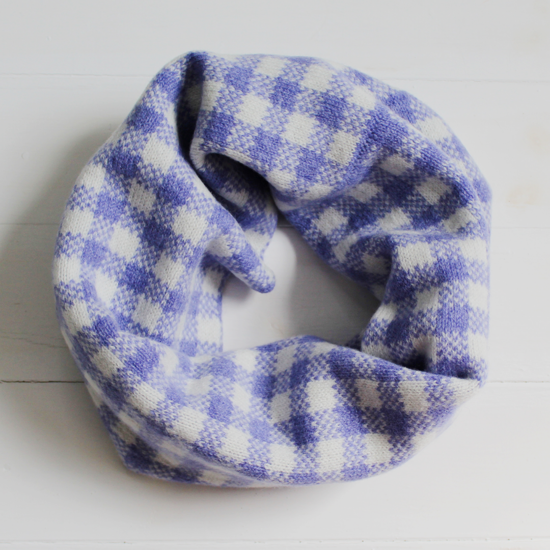 Gingham cowl - water iris and white (MADE TO ORDER)