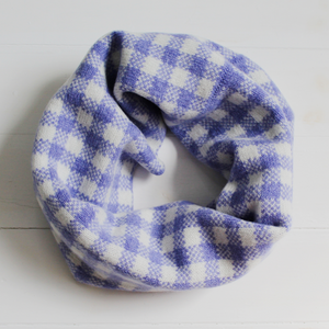 Gingham cowl - water iris and white