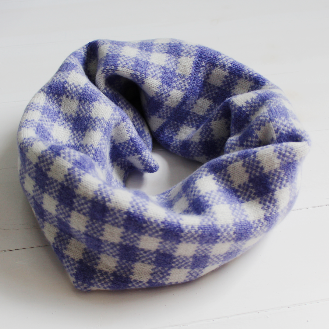 Gingham cowl - water iris and white (MADE TO ORDER)