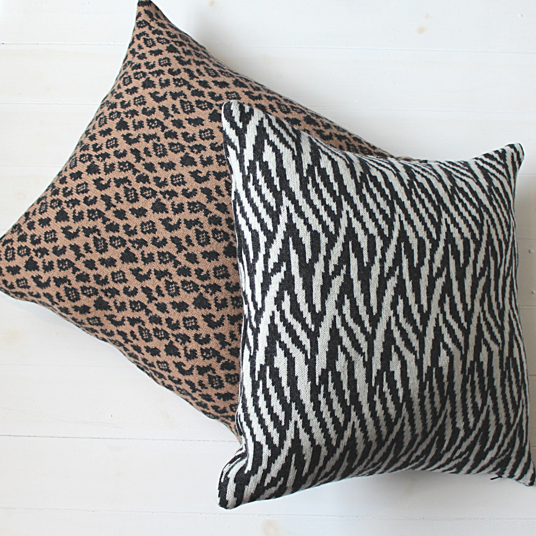 Zebra knitted cushion - monochrome
