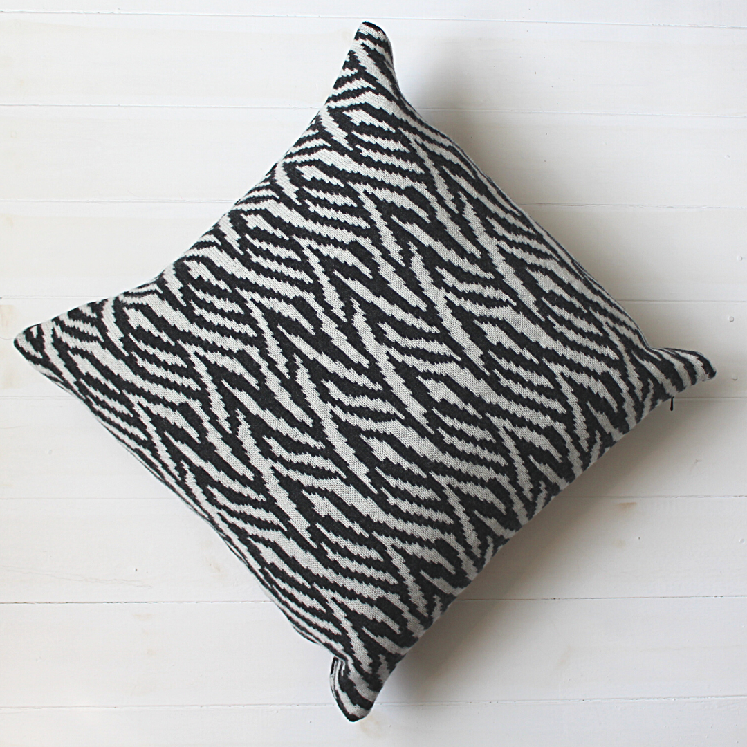 Zebra knitted cushion - monochrome