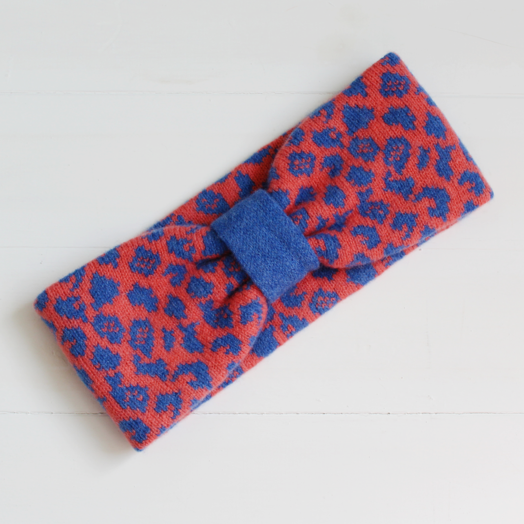 SAMPLE SALE Leopard headband - coral and blue