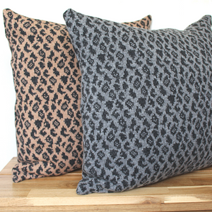 Leopard knitted cushion - grey