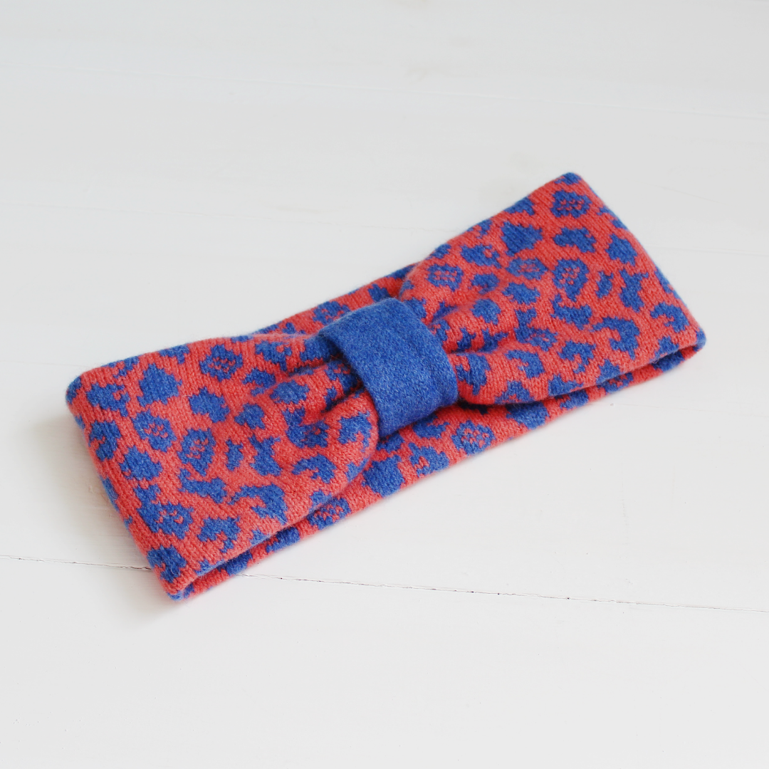 SAMPLE SALE Leopard headband - coral and blue
