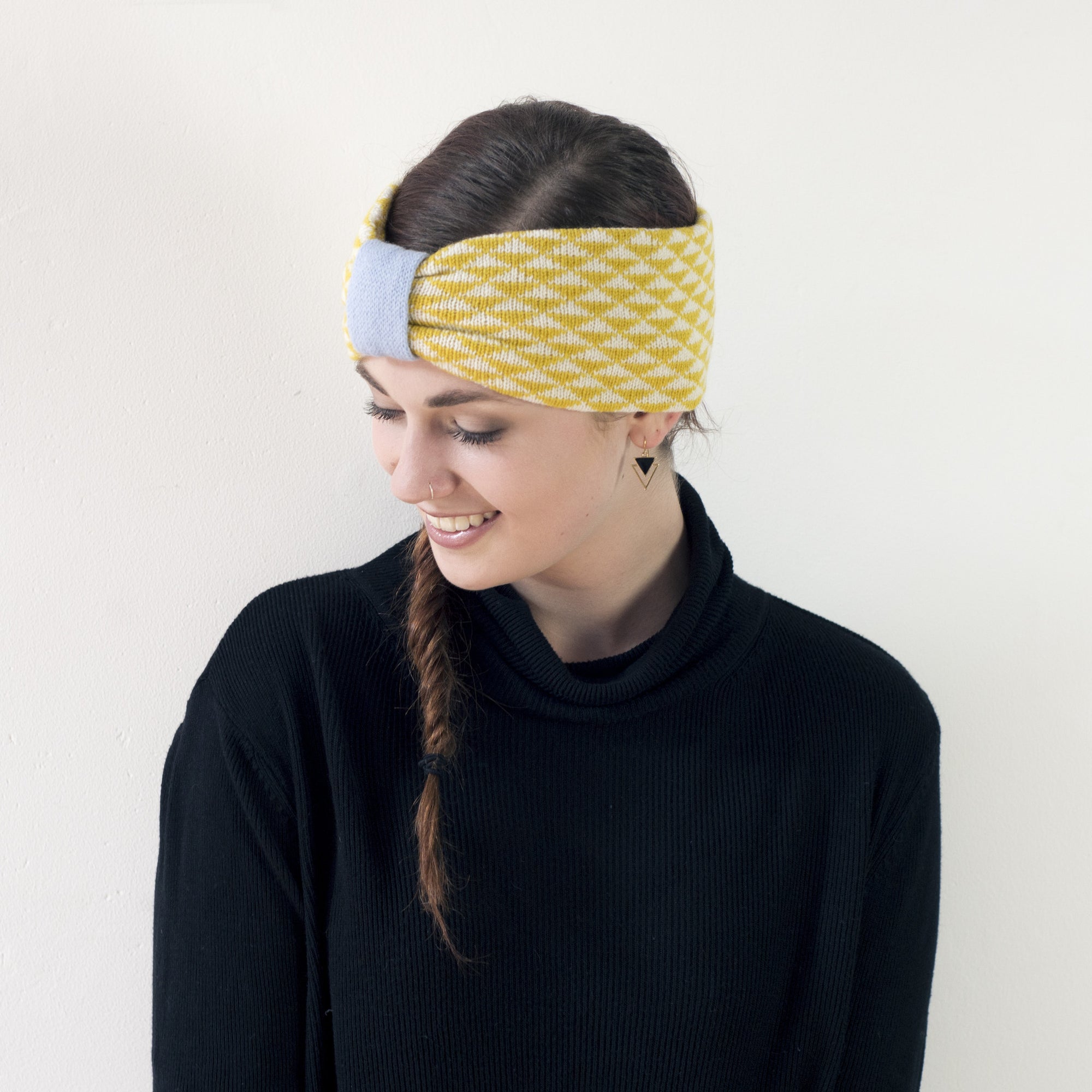 Triangle knitted headband - yellow (MADE TO ORDER)