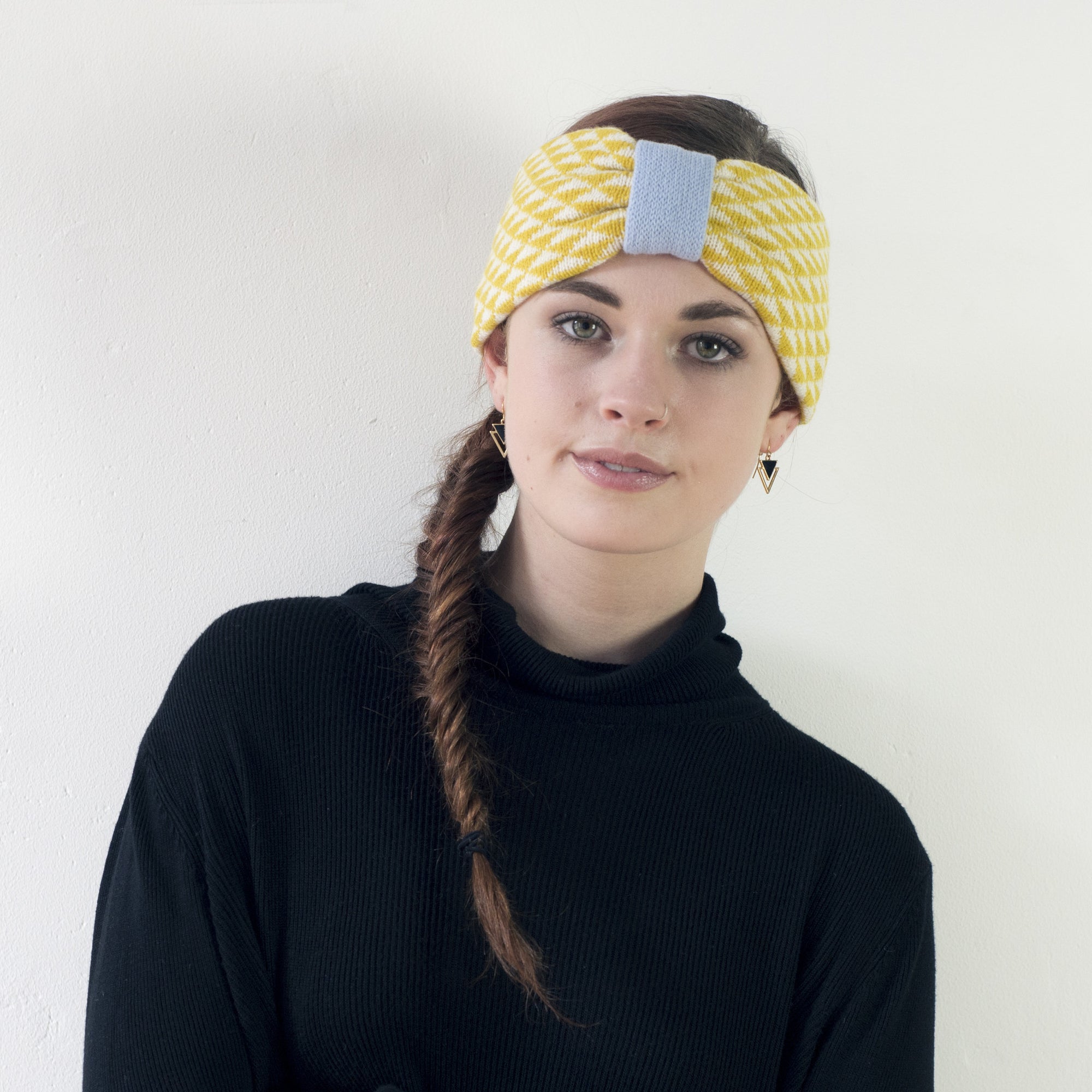 Triangle knitted headband - yellow (MADE TO ORDER)