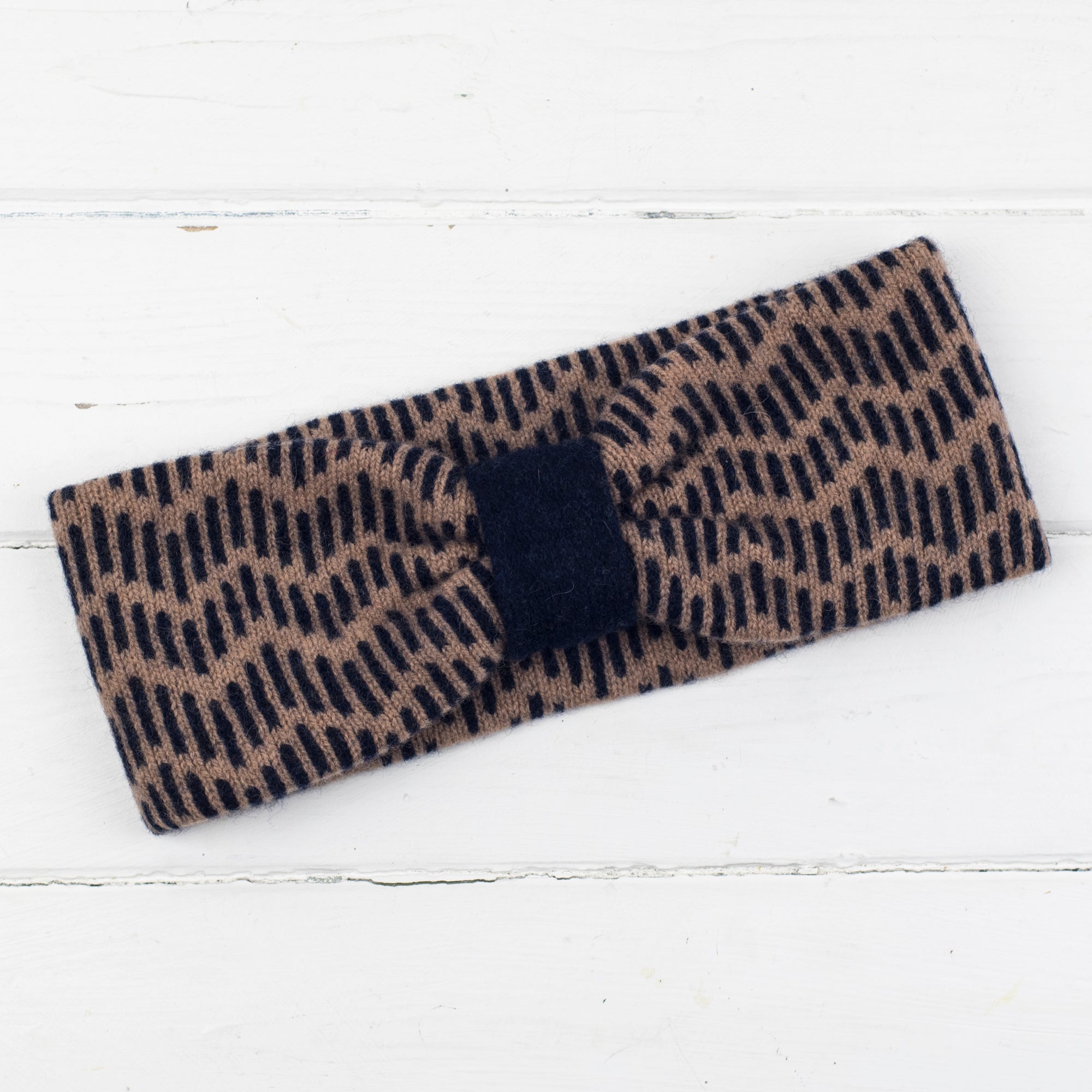 Zig zag headband - camel and navy (MADE TO ORDER)