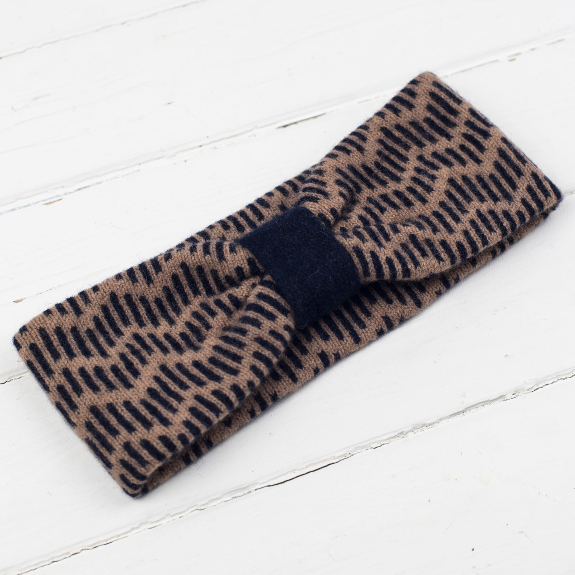 Zig zag headband - camel and navy (MADE TO ORDER)