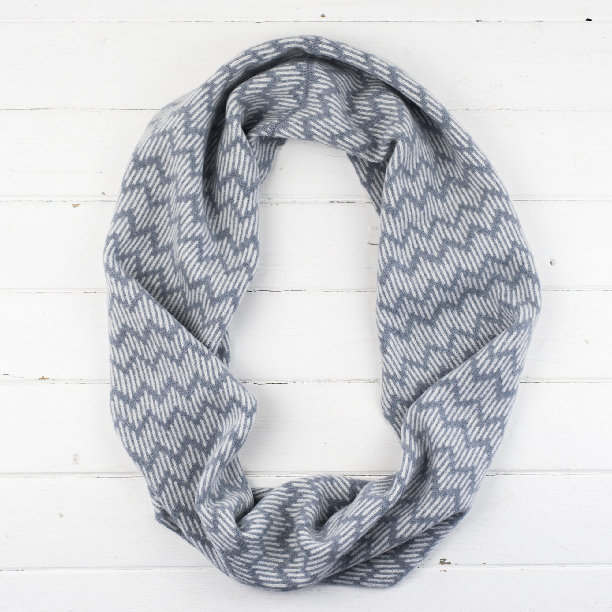 Zig zag circle scarf - seal and white (MADE TO ORDER)