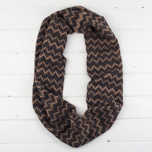Zig zag circle scarf - camel and navy