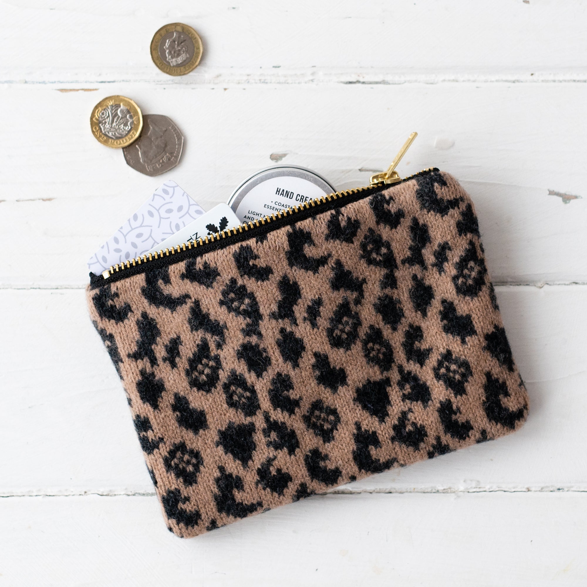 Zip pouch - camel leopard