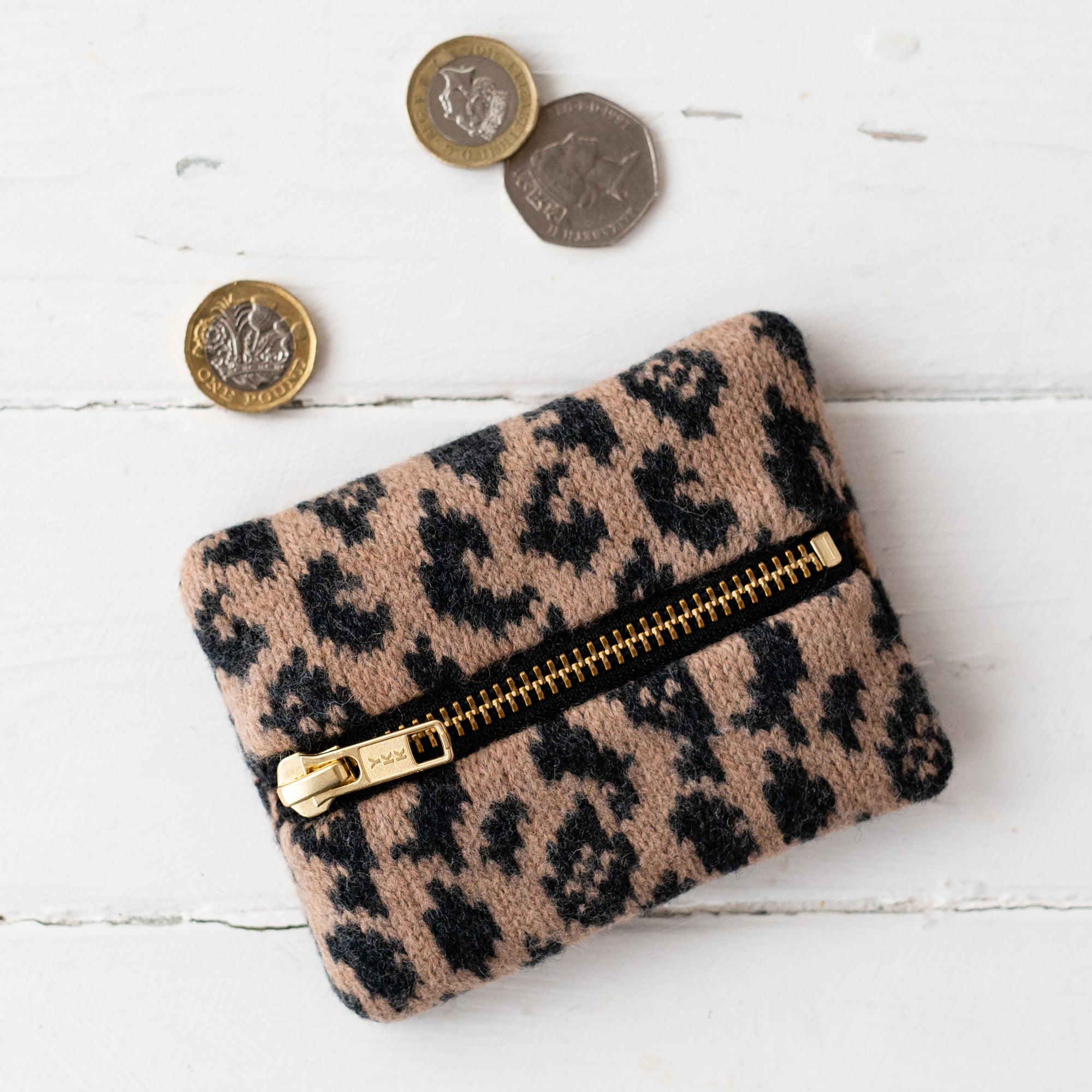 Mini zip pouch - camel leopard