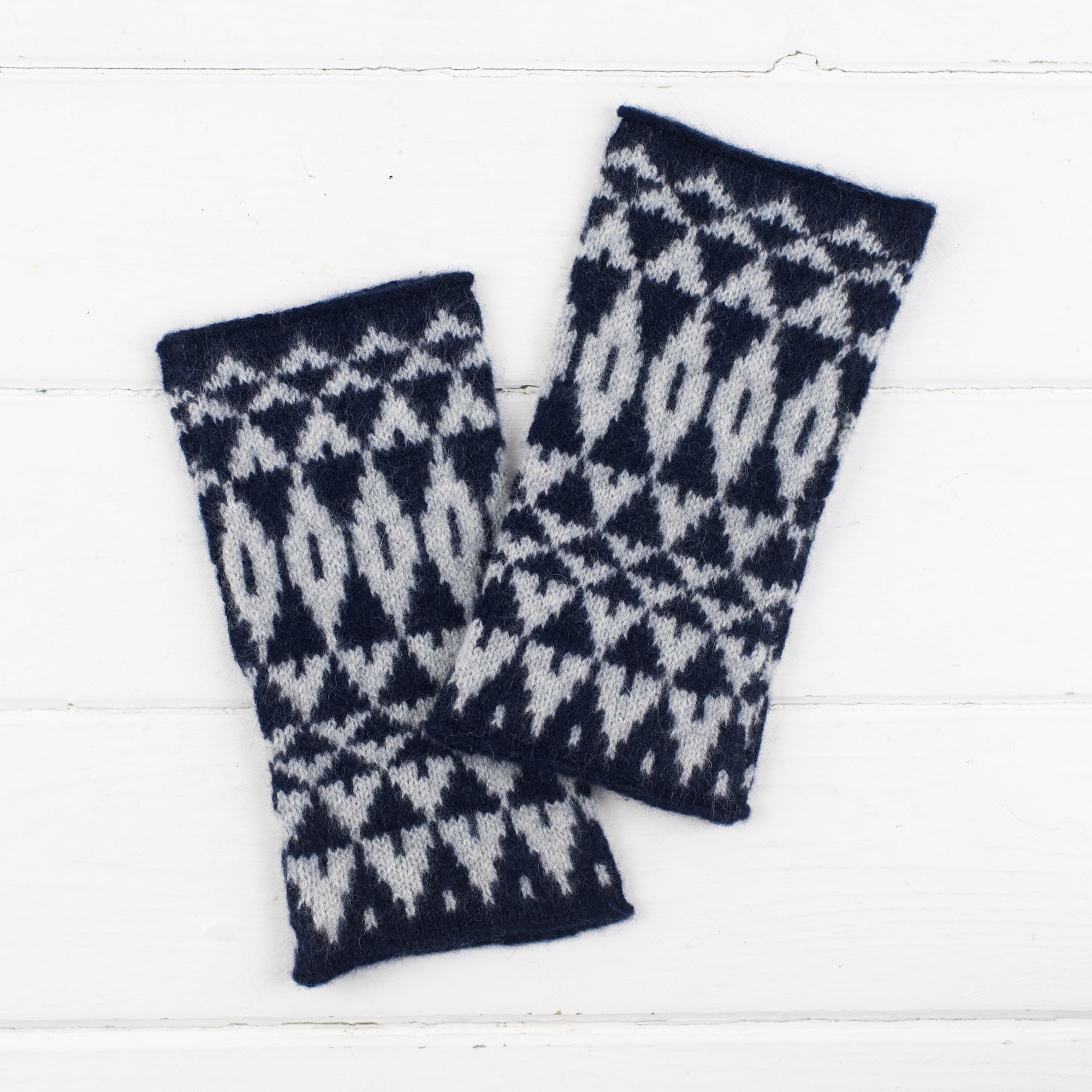 Mirror wristwarmers - navy and grey (MADE TO ORDER)