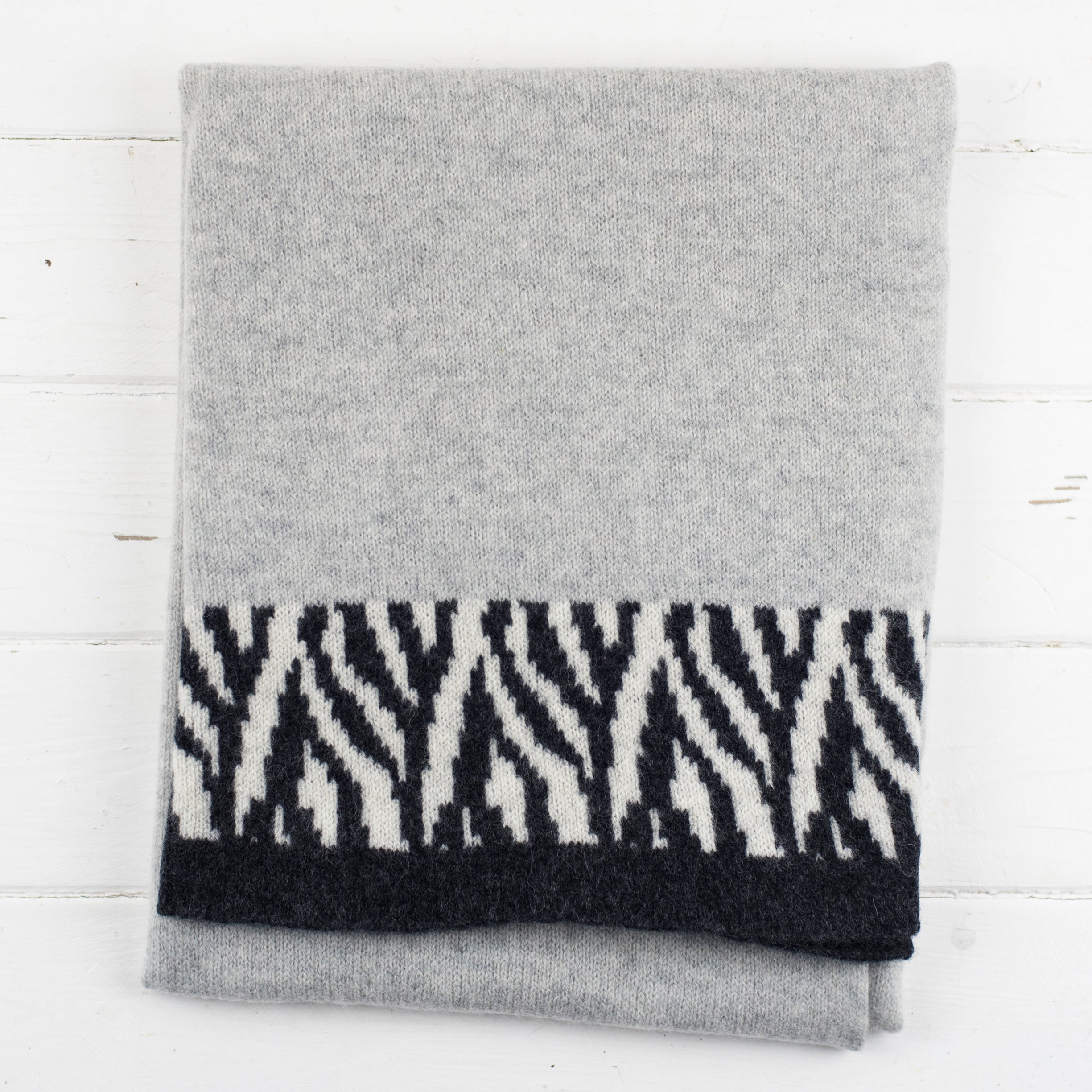 Zebra knitted wrap - zinc and monochrome PRE-ORDER
