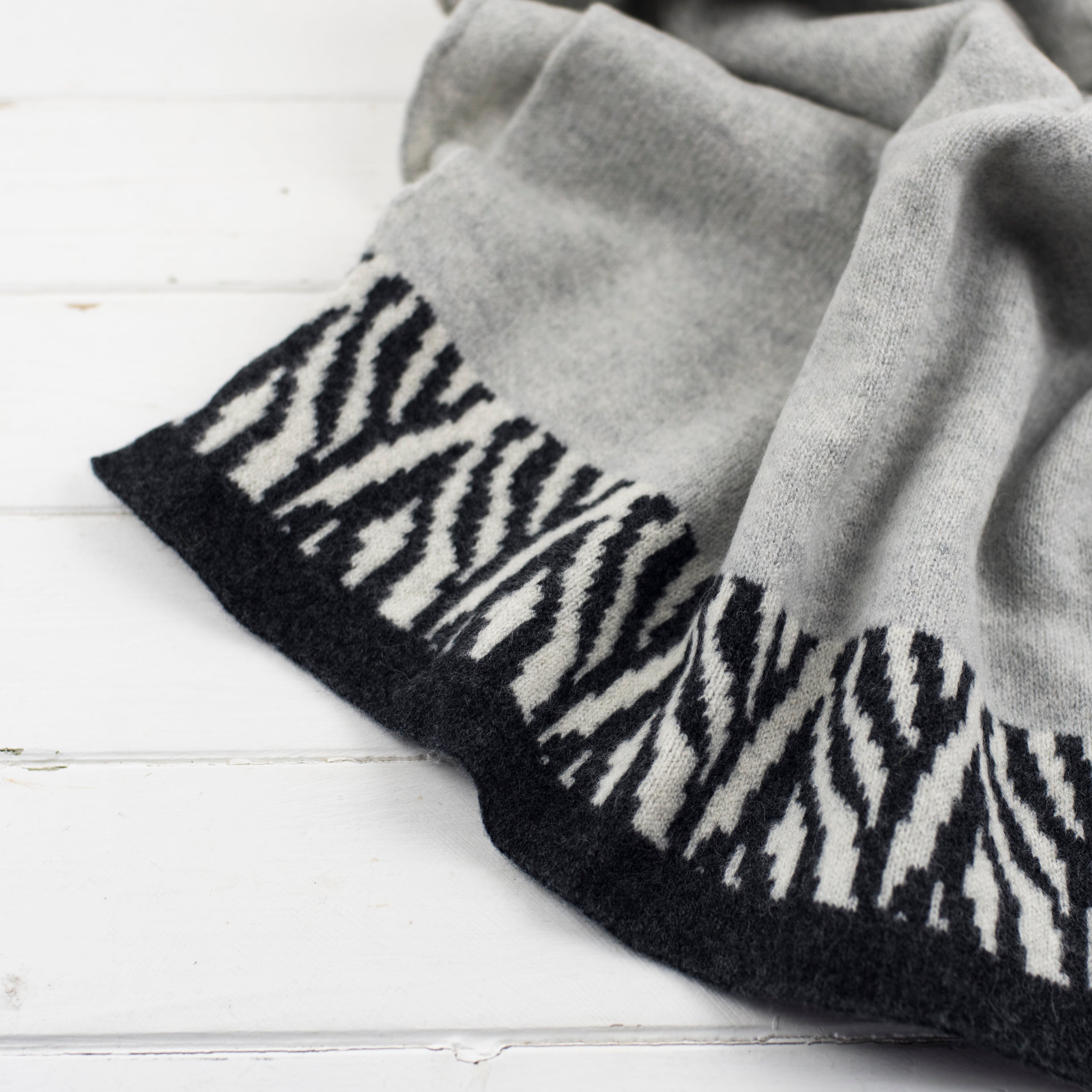 Zebra knitted wrap - zinc and monochrome PRE-ORDER