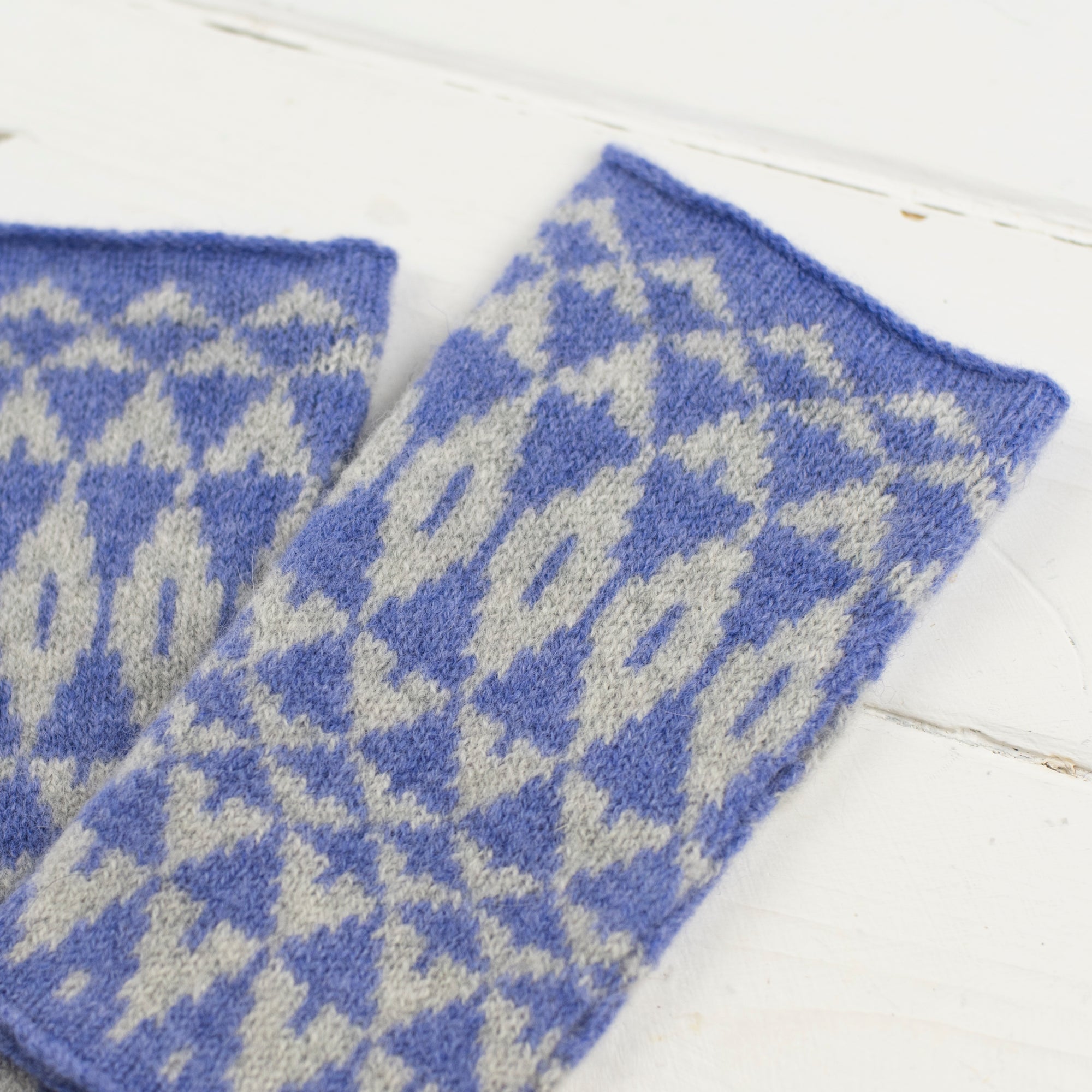 Mirror wristwarmers - water iris and grey (MADE TO ORDER)