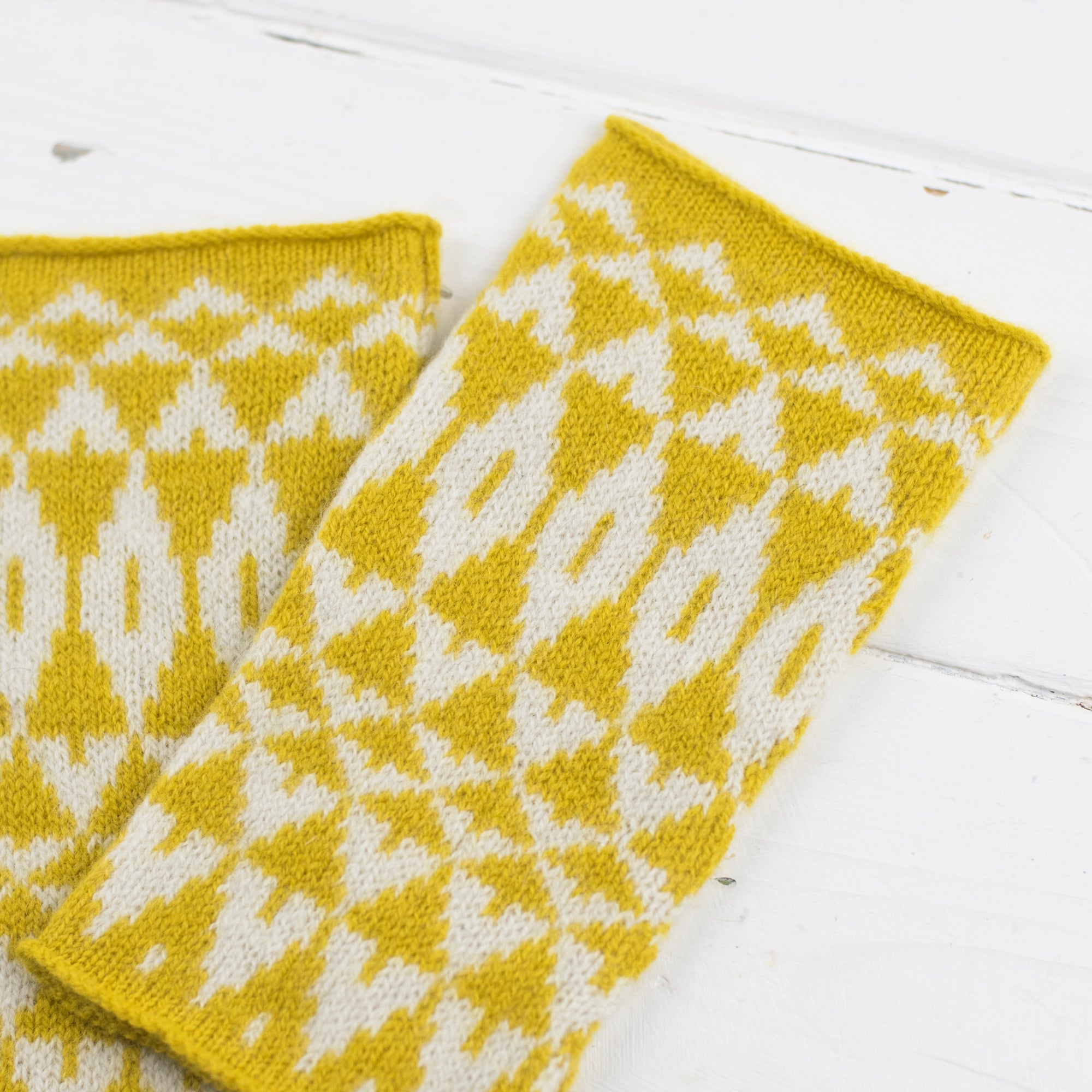 Mirror wristwarmers - piccalilli and cream (MADE TO ORDER)